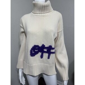 Off-white Intarsia Turtle Neck Womens 36 Wool Large Luxury Designer MRSP $800
